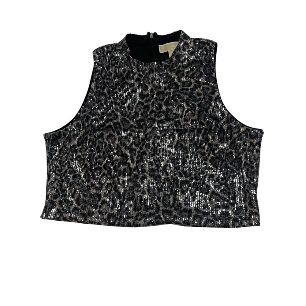 MICHAEL Michael Kors Sequin Leopard Print‎ Cropped Tank Top NWOT Size XL